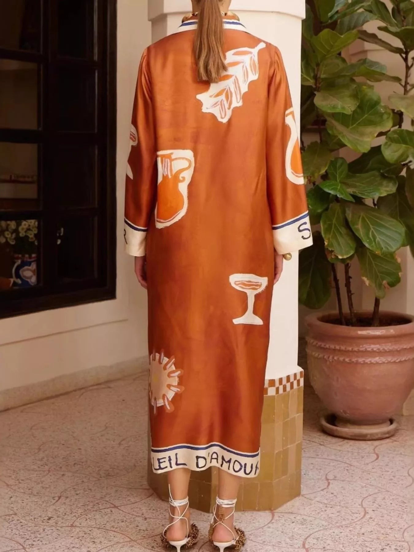 Contrast-Trim Button-Down Shirt Dress in Ochre