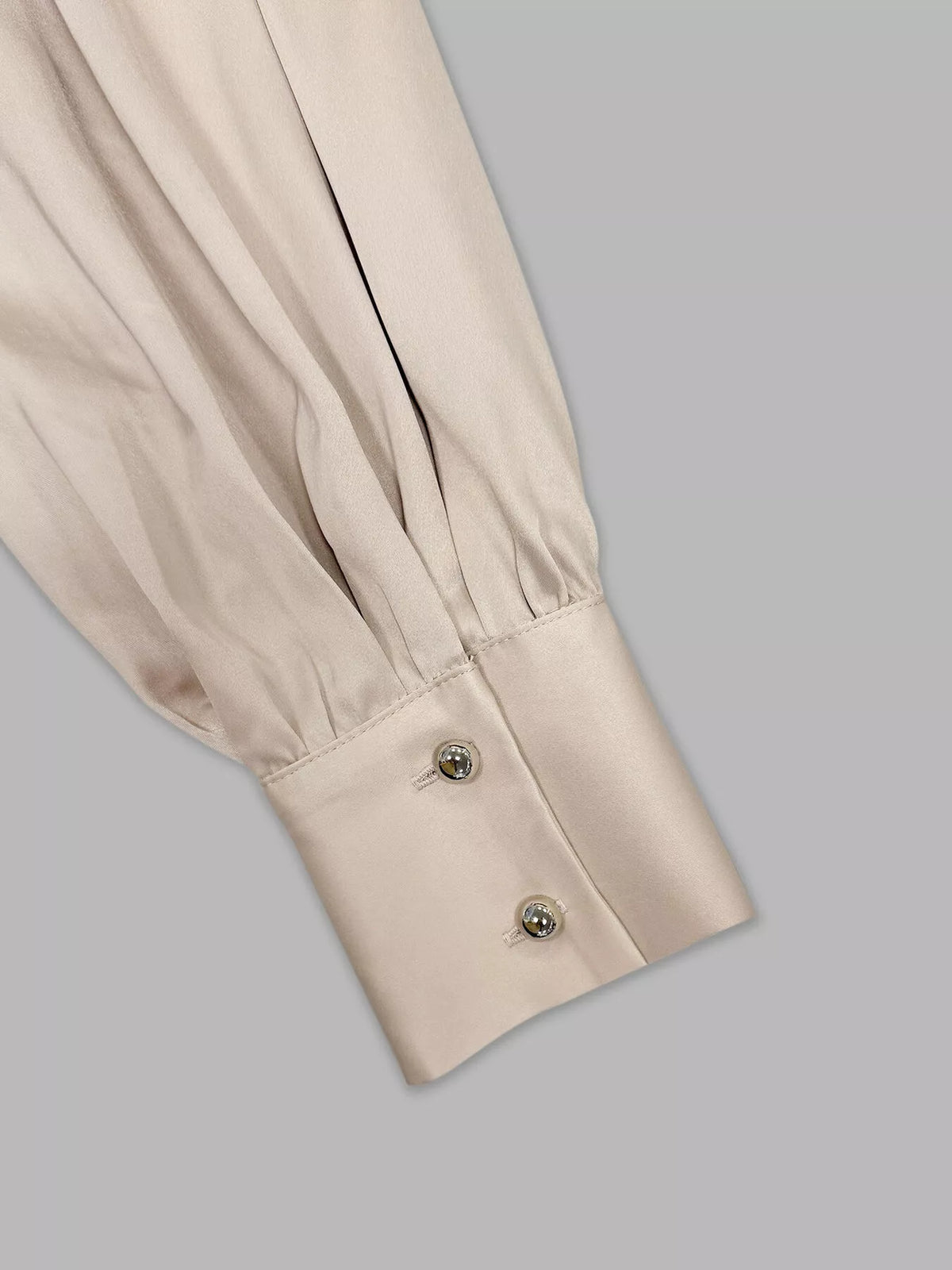 Long Sleeve Satin Ruched Midi Dress in Champagne in Champagne Color