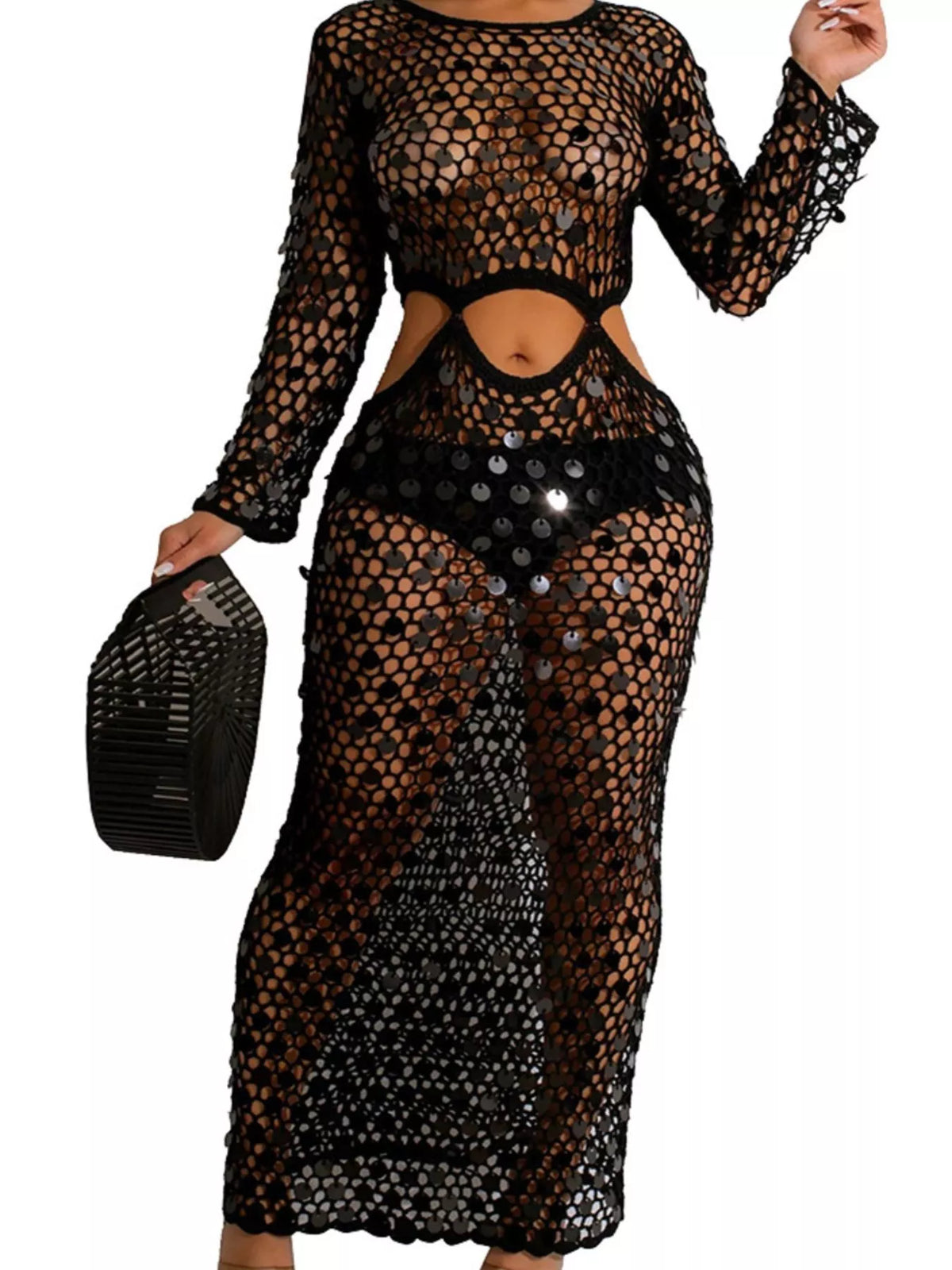 Sequin Cutout Mesh Maxi Dress