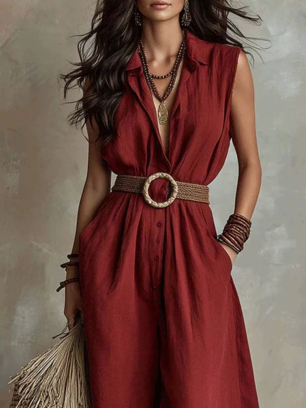 Sleeveless Wide-Leg Jumpsuit, Plus Size