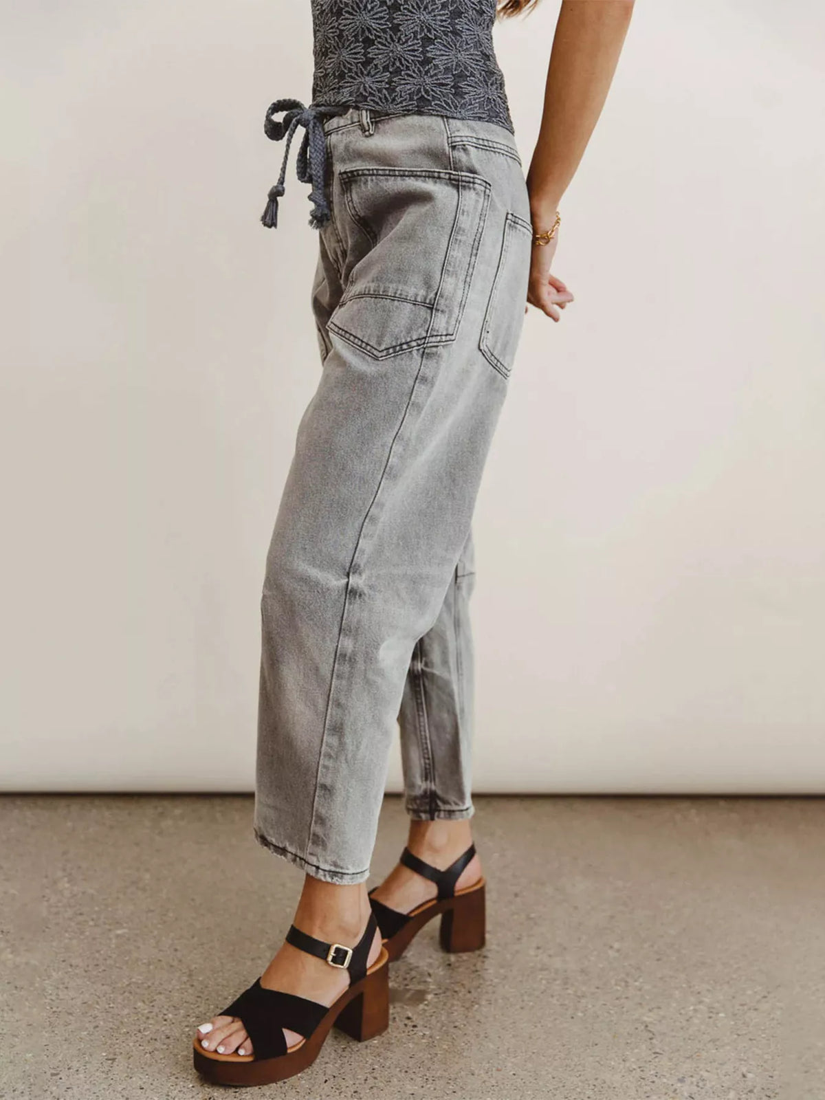 Drawstring Wide Leg Cropped Jeans by Dreamy Drapes