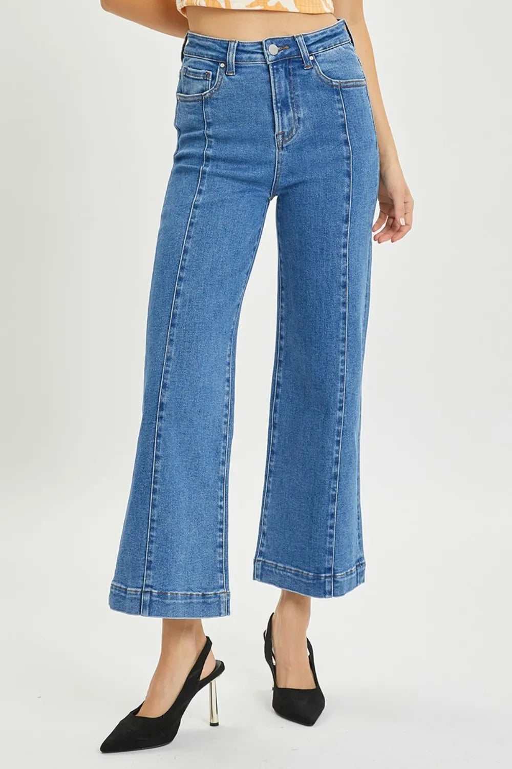 Risen High Rise Wide Leg Jeans in Solid Medium Wash