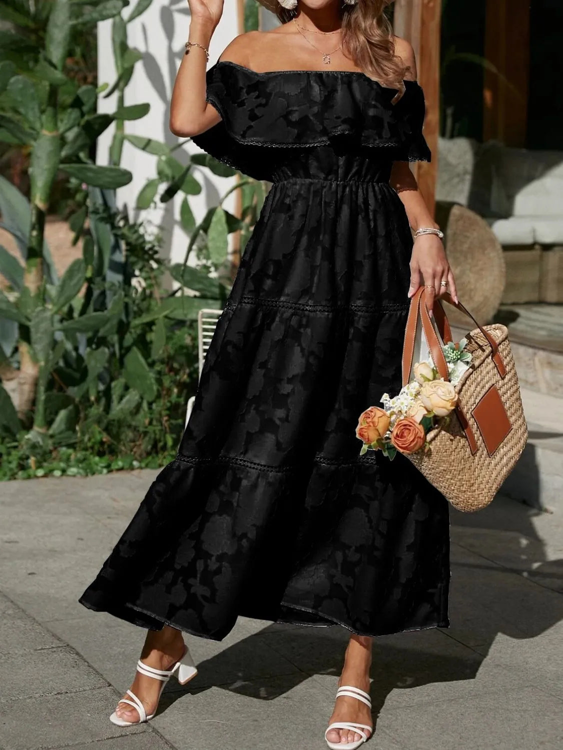Ruched Off-Shoulder Midi Dress by Golden Gueen