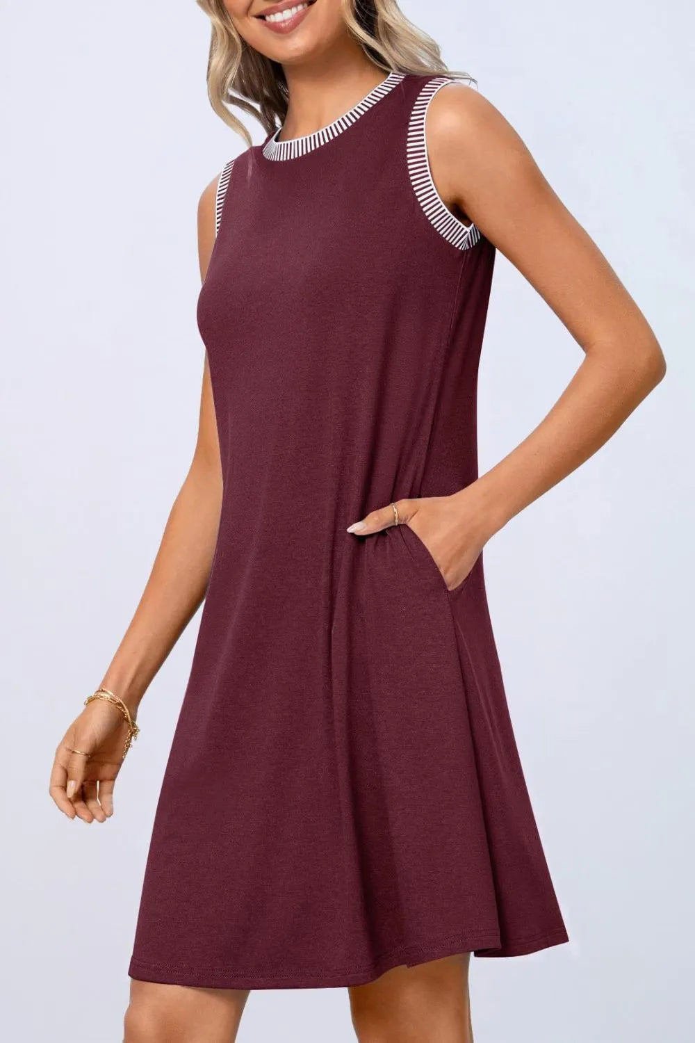 Round Neck Sleeveless Tank Dress with Pockets