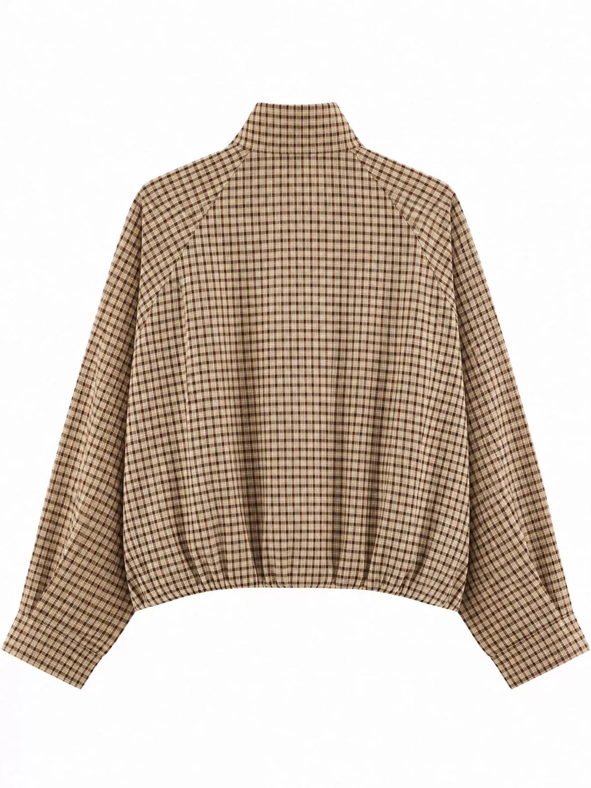 Plaid Stand-Collar Cropped Jacket