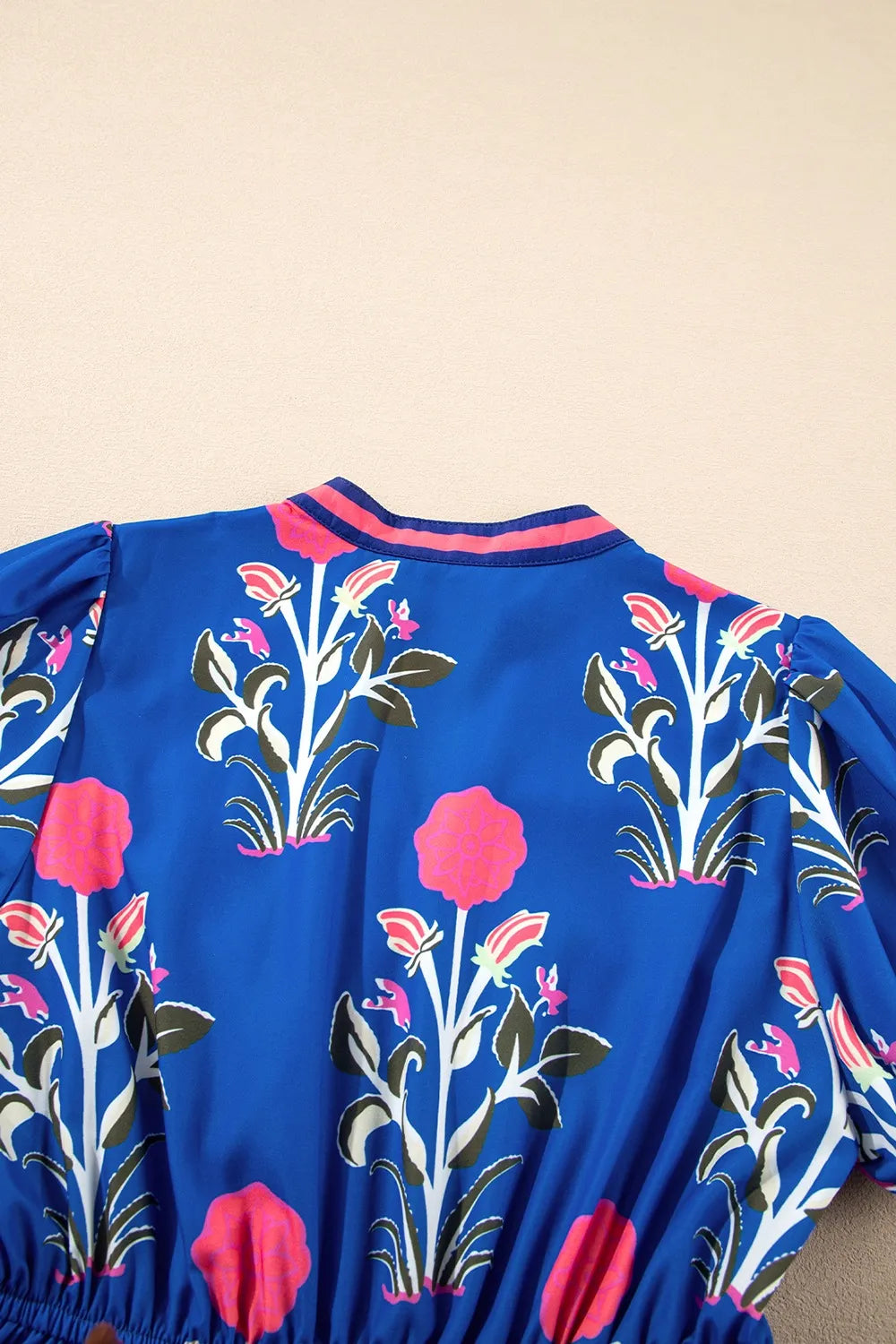 Floral Notched Puff Sleeve Dress in Royal Blue