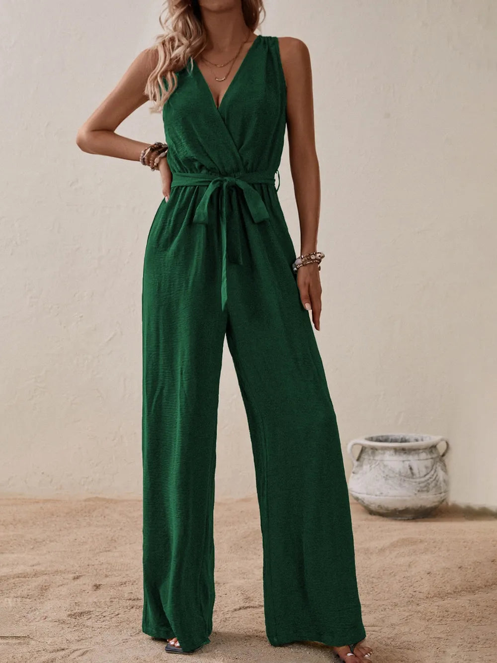 Tied Surplice Wide-Leg Jumpsuit