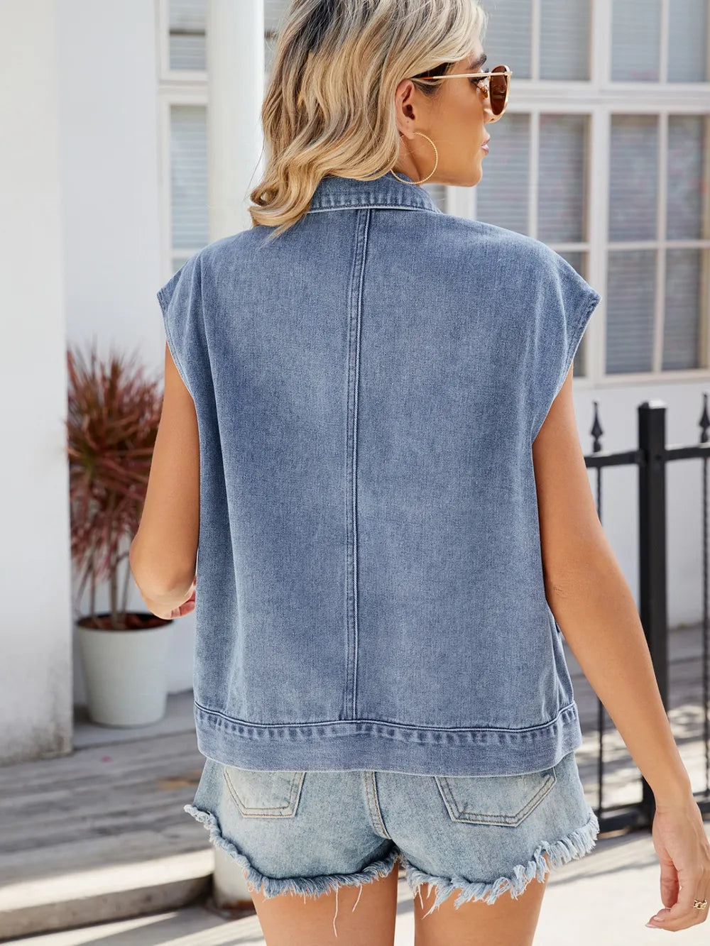 Sleeveless Button-Front Denim Jacket by Manny