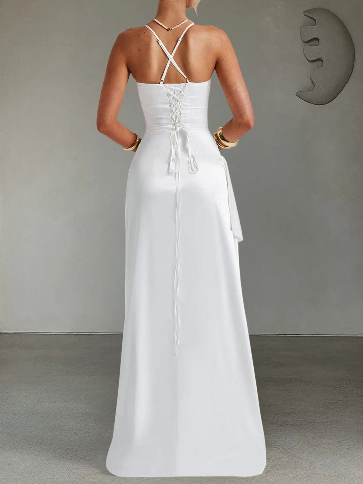 Slit Crisscross Back Maxi Cami Dress