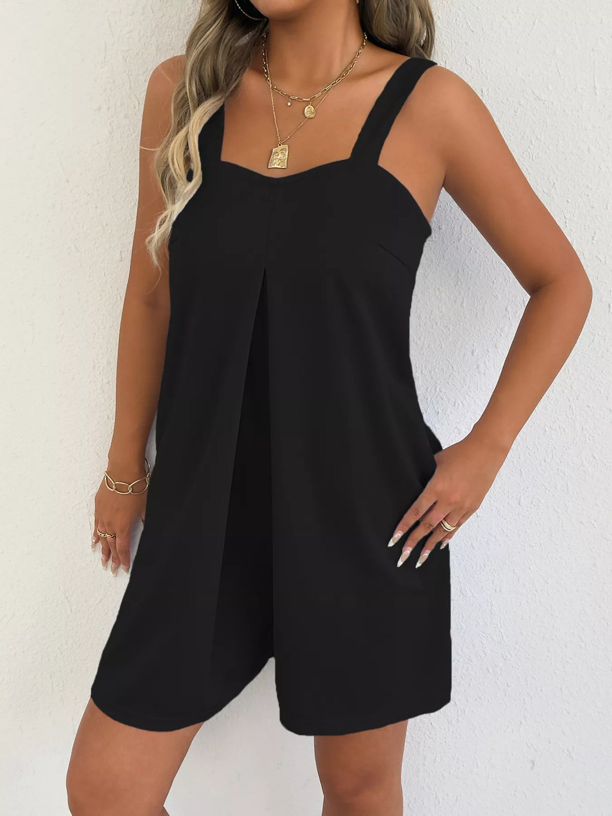 Sweetheart Neck Wide Strap Romper with Slit