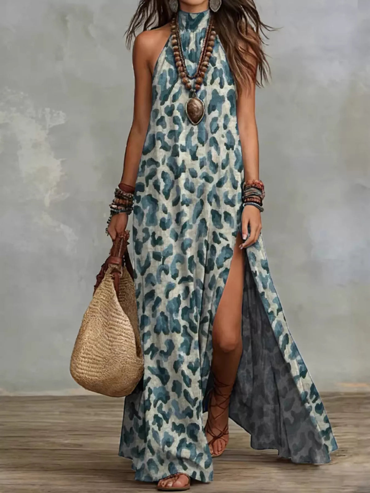 Printed Sleeveless Maxi Dress with Slit