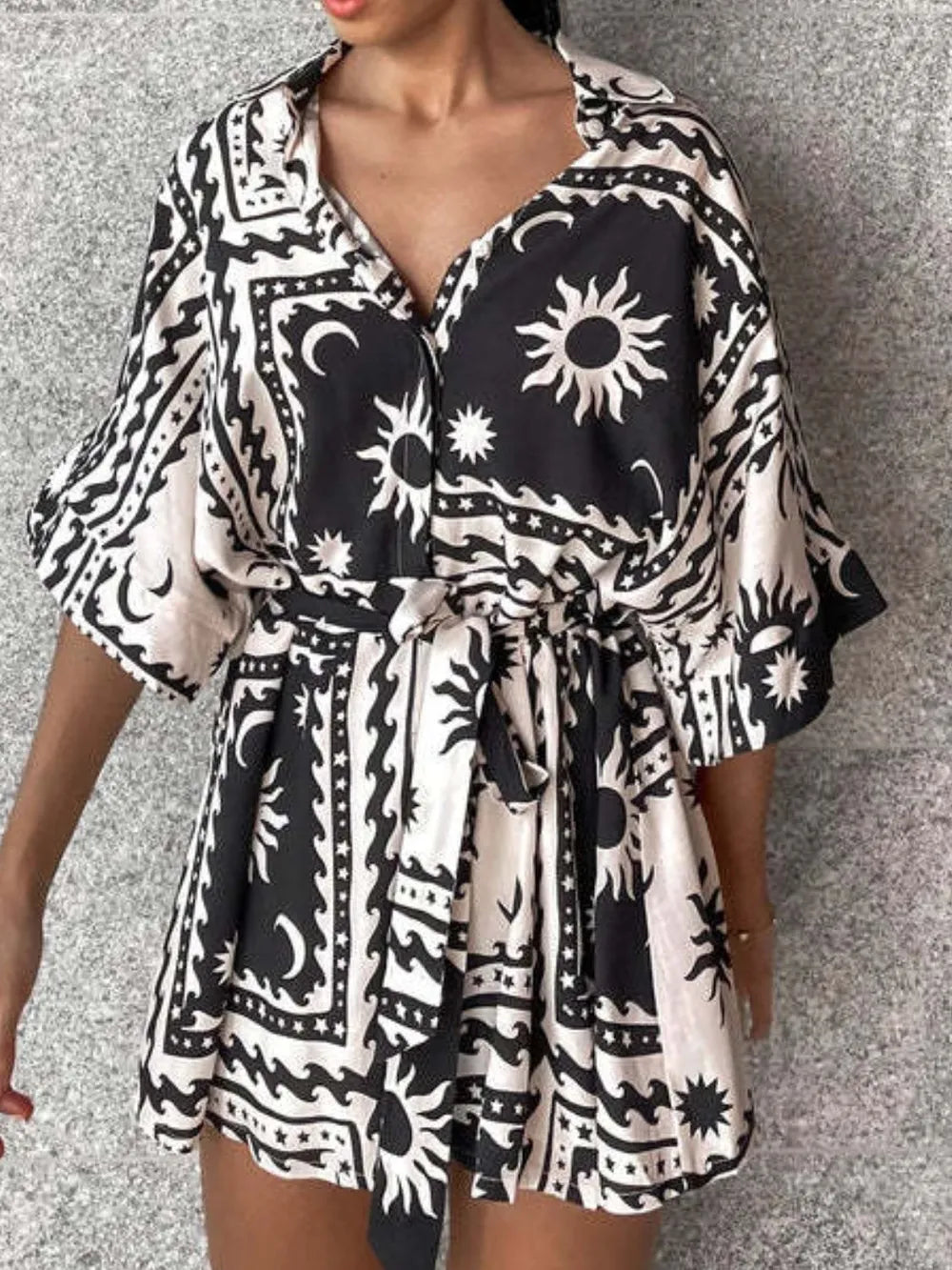 Tie-Waist Half Sleeve Romper