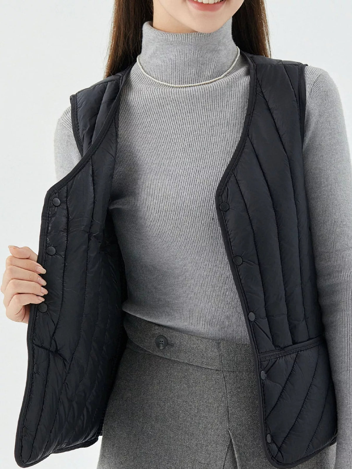 Quilted Button-Up Vest Coat