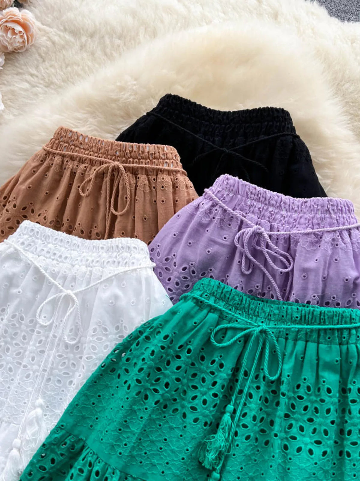 Eyelet Cutout Tiered Maxi Skirt