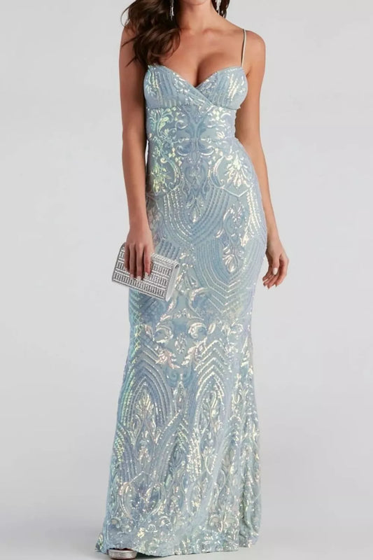 Sequin Mermaid Maxi Dress in Sky Blue