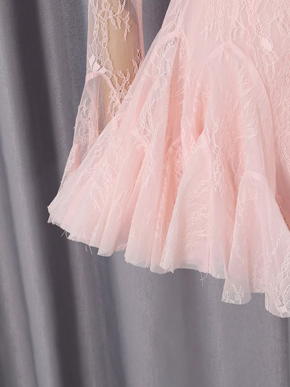 Lace Flare Sleeve Mini Dress in Pink