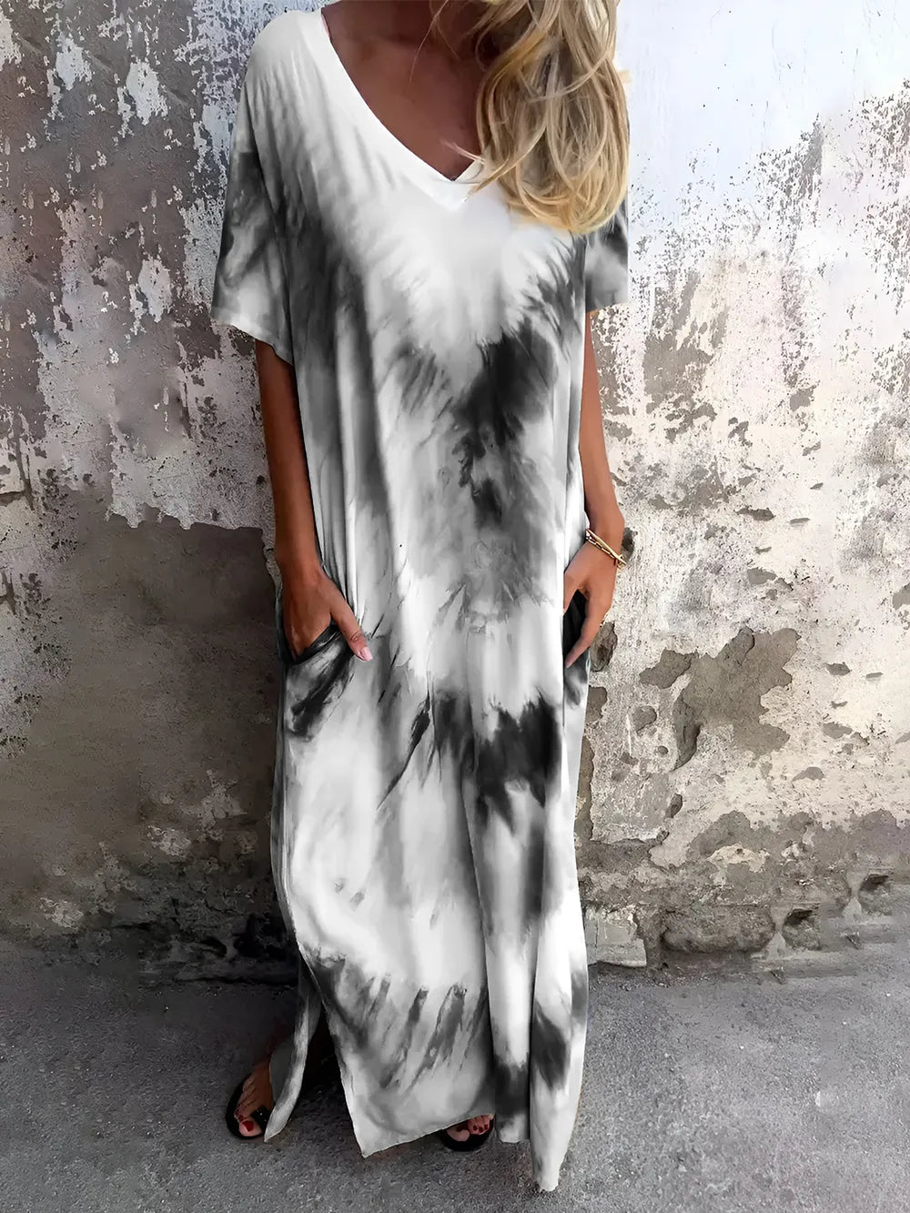 Full Size Tie-Dye Short Sleeve Dress