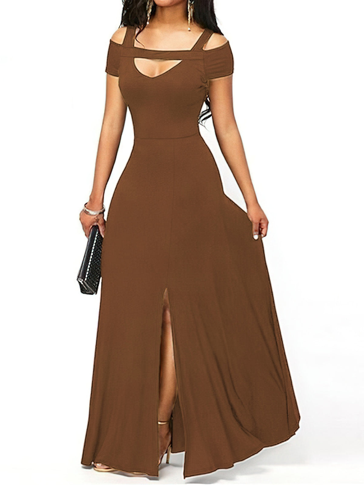 Off-Shoulder Cutout Slit Maxi Dress