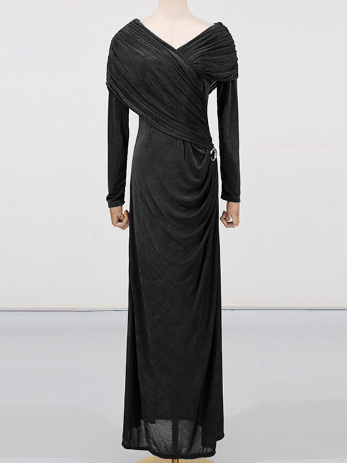 Ruched Draped Long Sleeve Maxi Dress