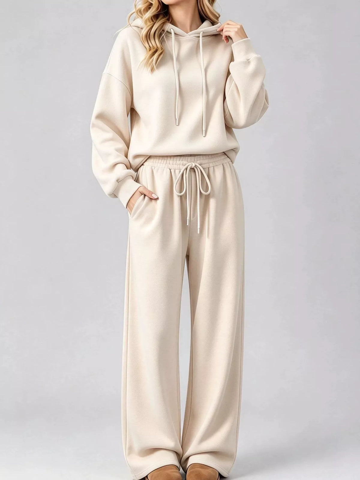 Dropped Shoulder Hoodie and Wide-Leg Pants Set