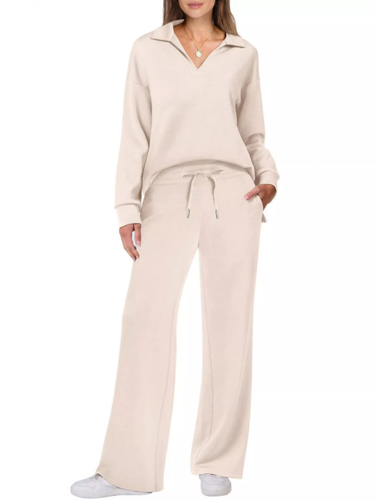 Dropped Shoulder Top and Drawstring Pant Set
