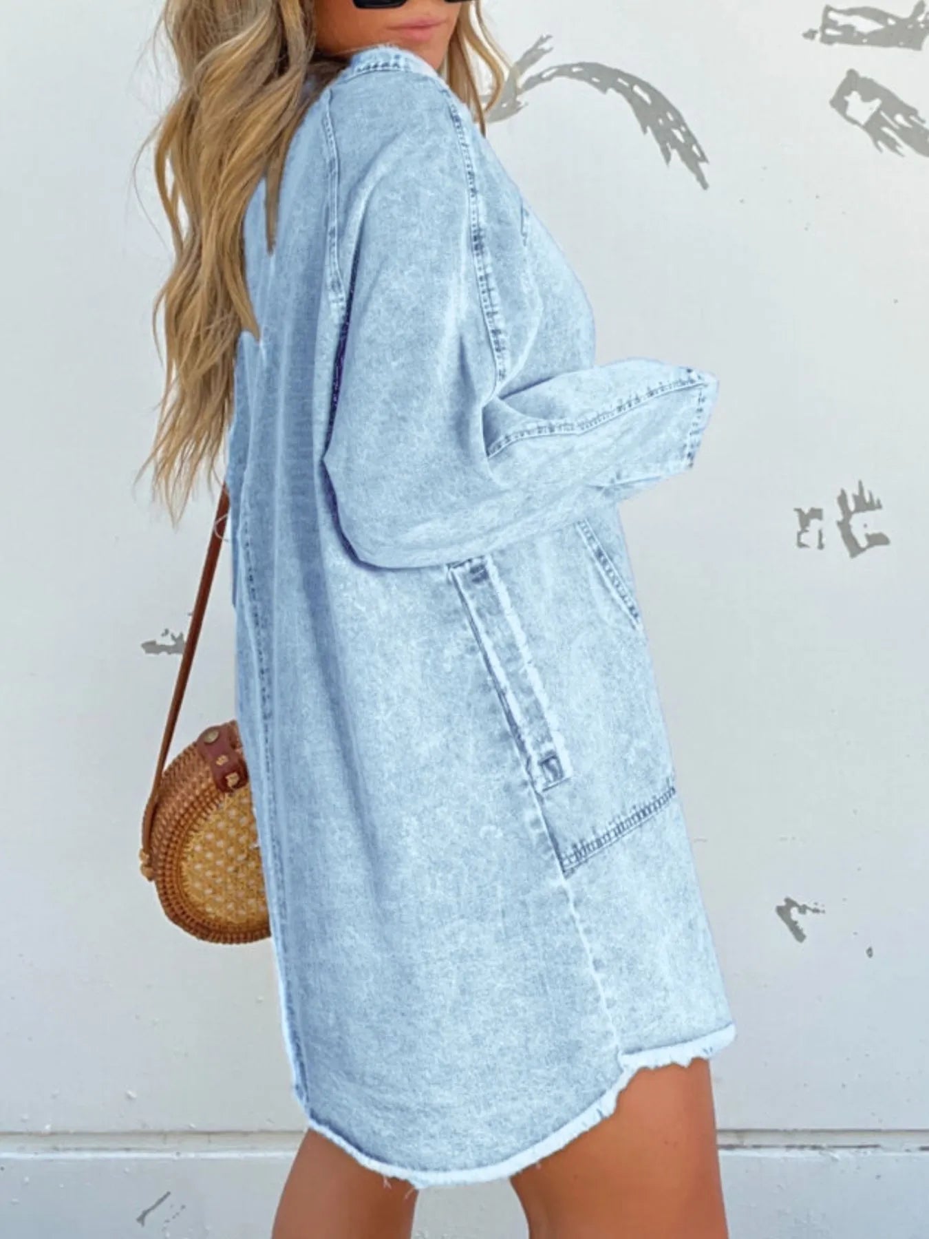Oversized Button-Front Denim Shirt Dress