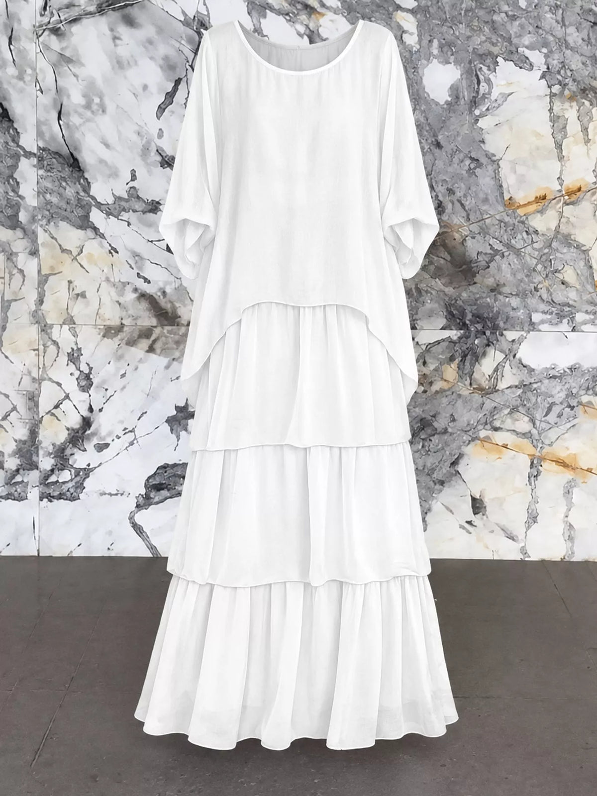 Layered Batwing-Sleeve Tiered Maxi Dress