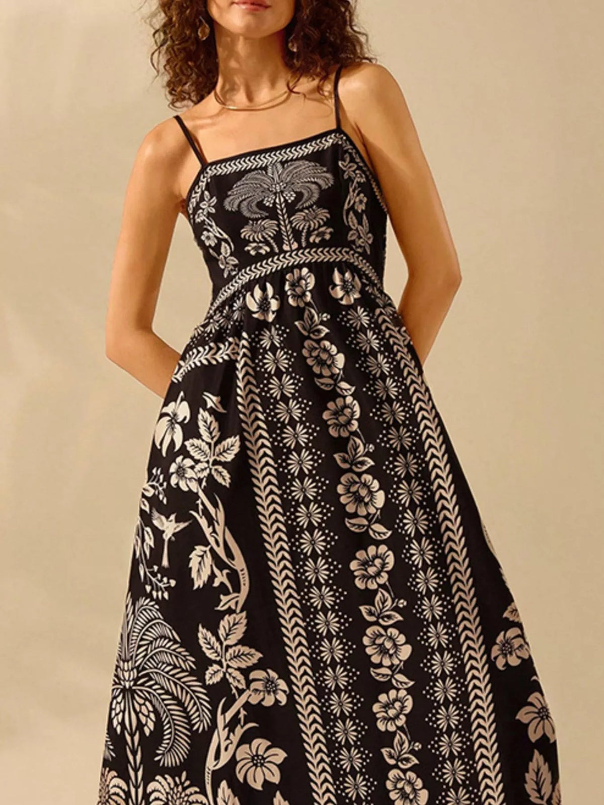 Floral Spaghetti Strap Maxi Dress in Black