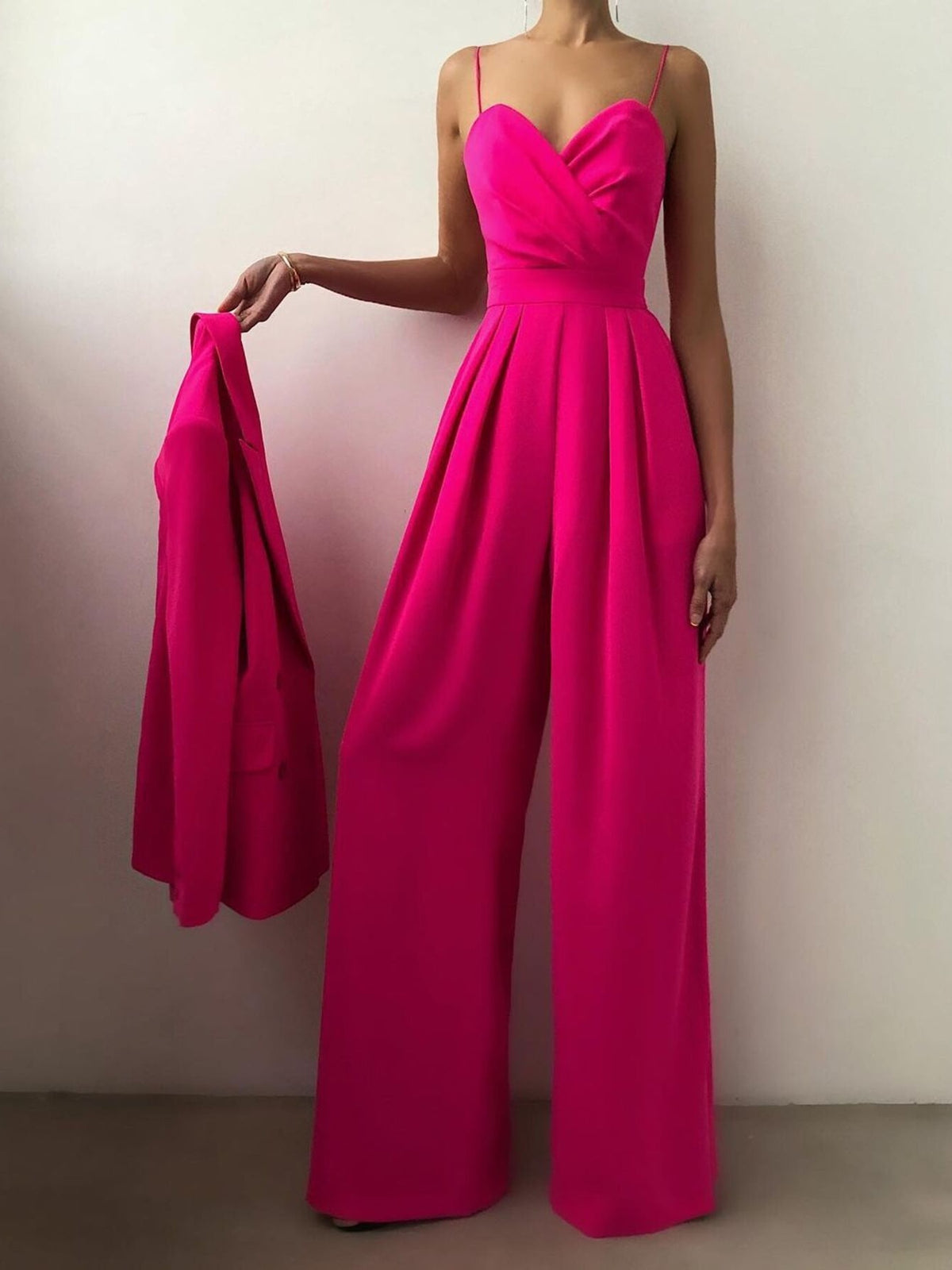 Ruched Wide Leg Jumpsuit with Spaghetti Straps