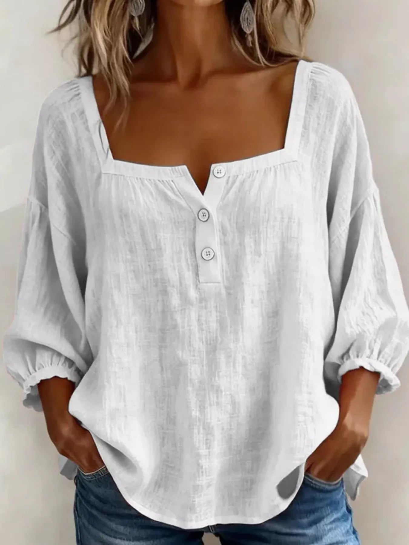 Square Neck Button Detail Blouse