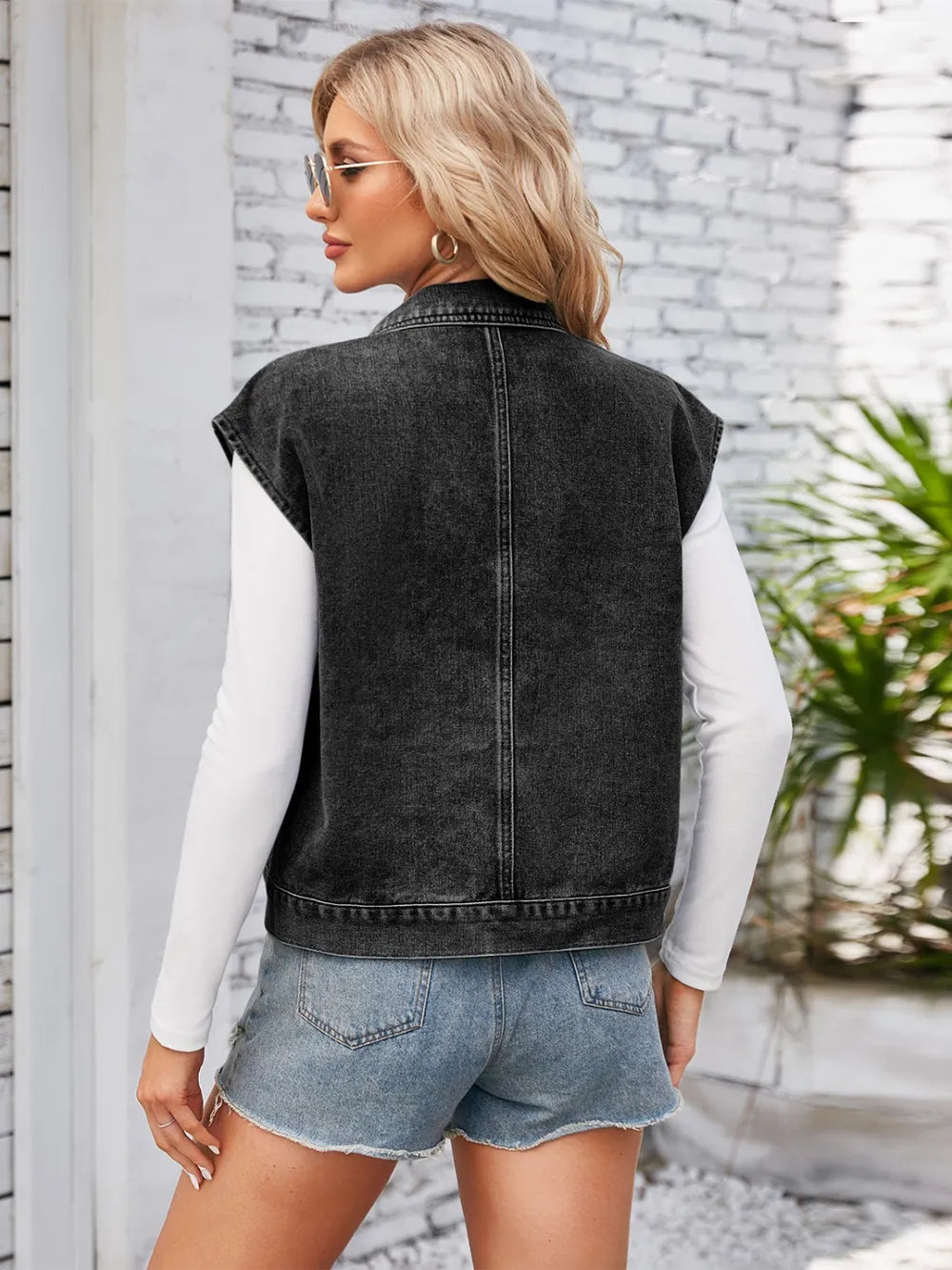 Cap Sleeve Denim Jacket with Pockets by Manny