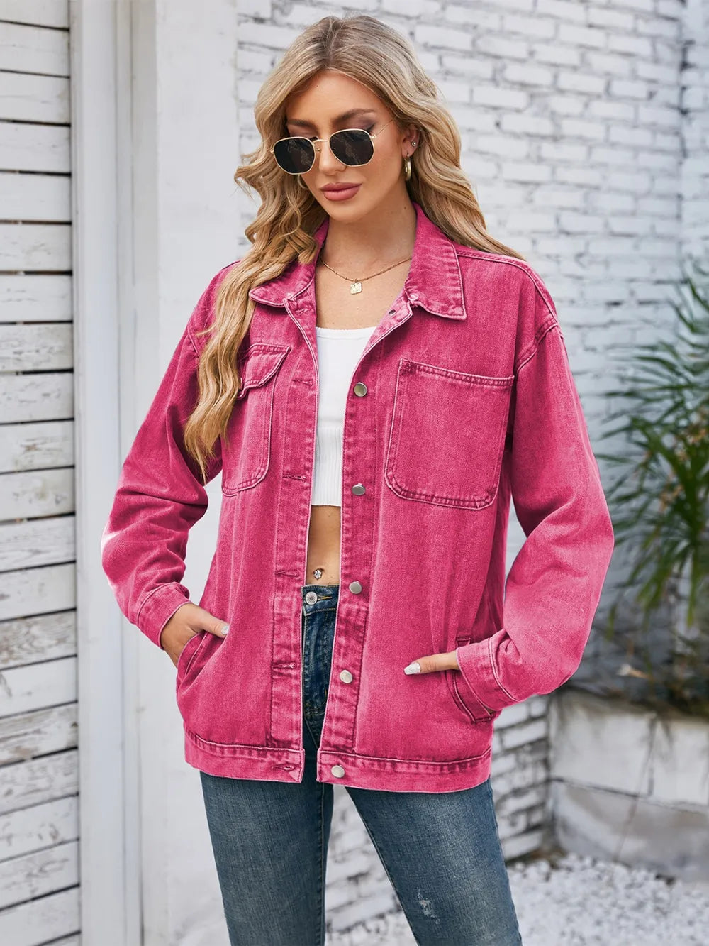 Button-Up Denim Jacket with Detachable Hood by Manny