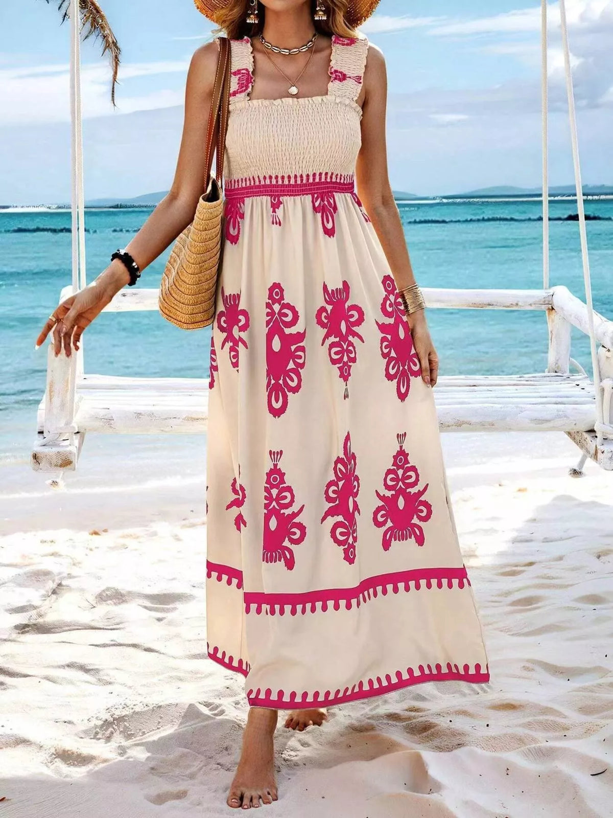 Smocked Square Neck Maxi Dress