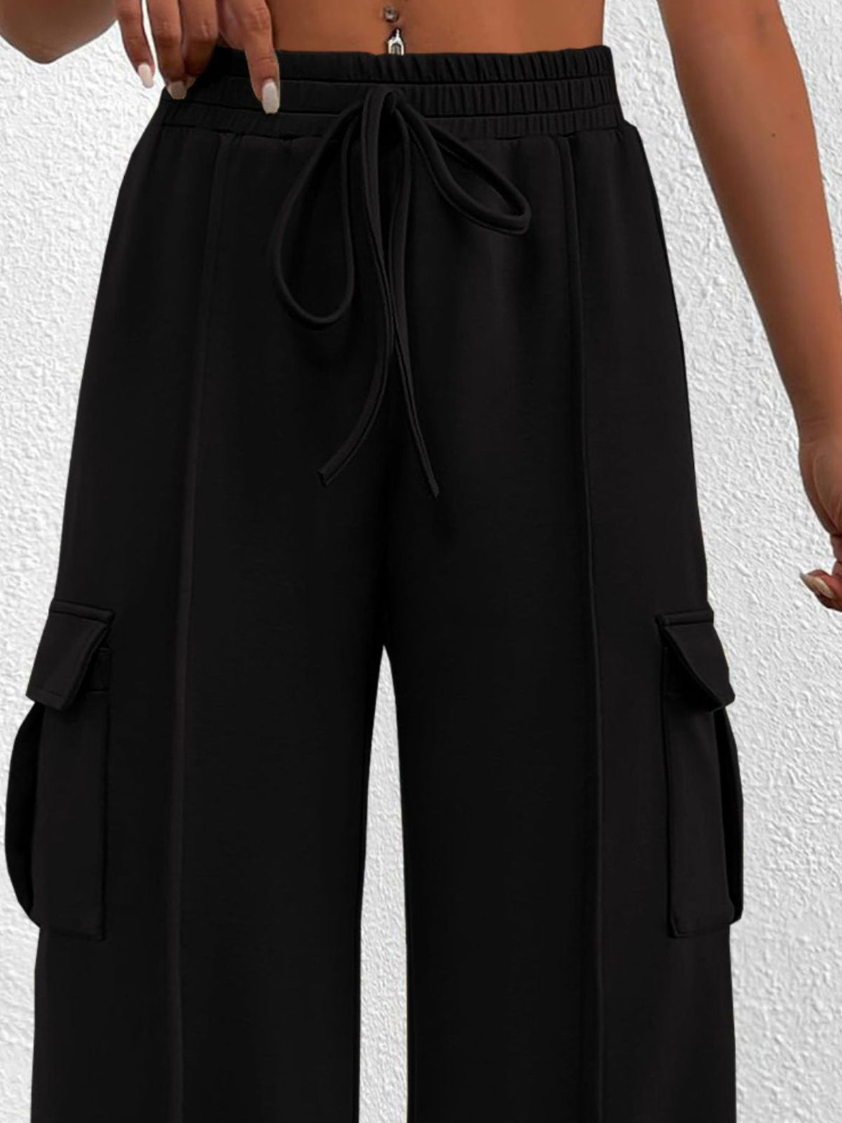 High-Waisted Drawstring Cargo Pants