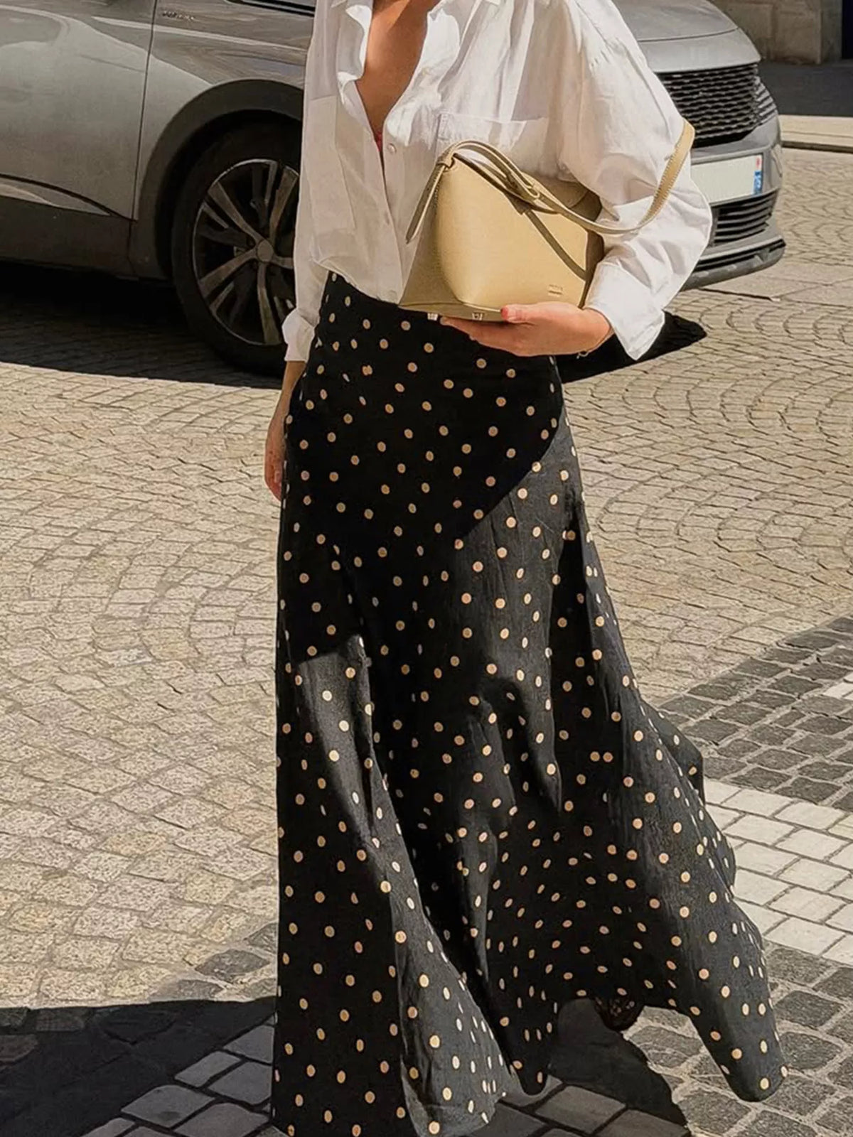 Polka Dot A-Line Skirt in Black