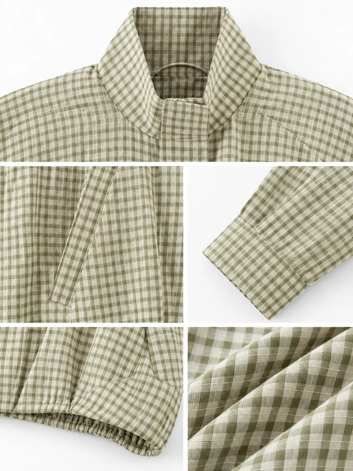 Plaid Stand-Collar Cropped Jacket