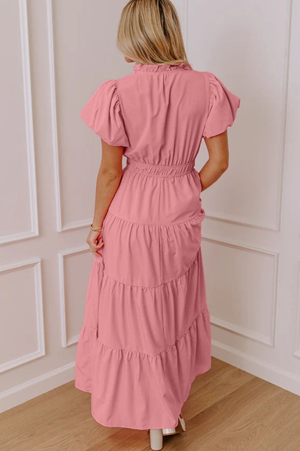 Ruffled Tiered Puff Sleeve Maxi Dress