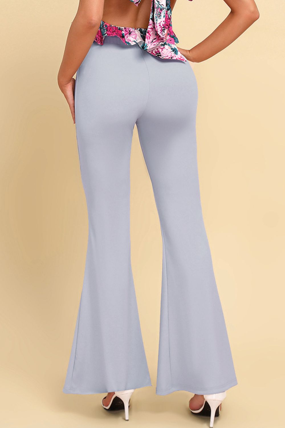 Pull-On Flared Pants in Light Gray
