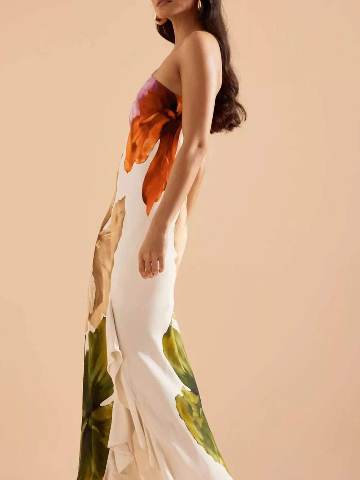 Floral One-Shoulder Ruffle Hem Maxi Dress in Multicolor