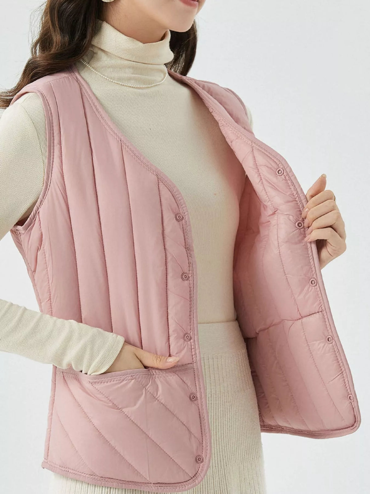Quilted Button-Up Vest Coat