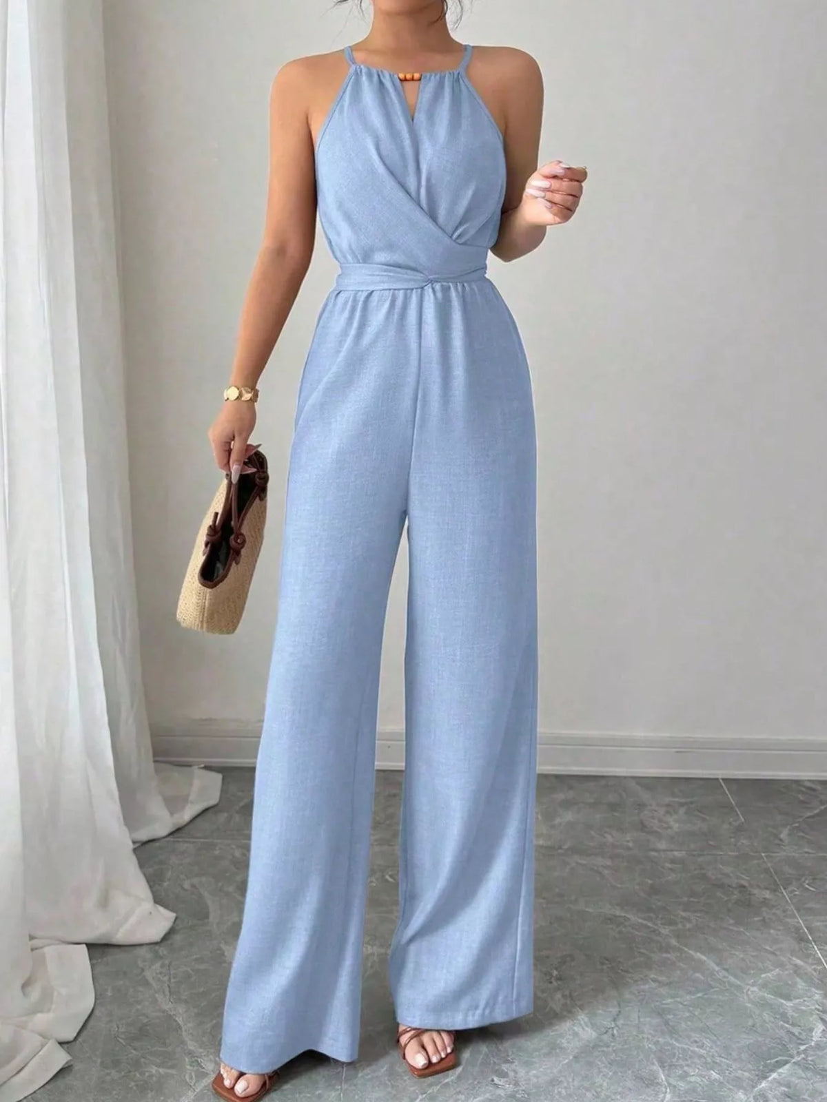 Sleeveless Tie Waist Wide-Leg Jumpsuit
