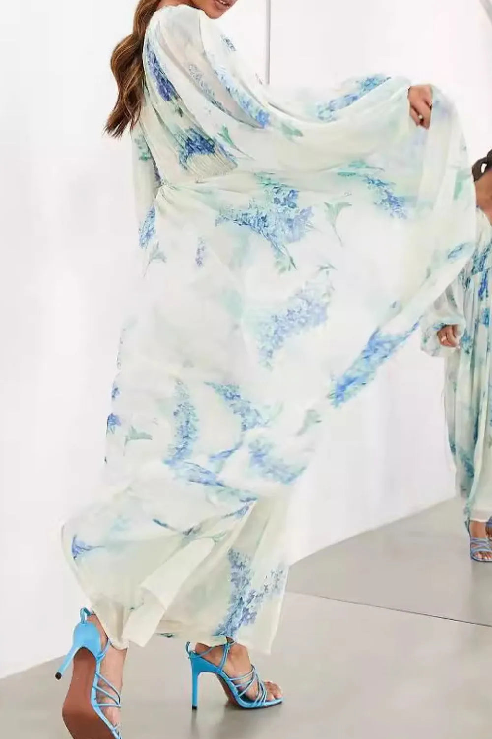 Bohemian Balloon Sleeve Maxi Dress in Light Blue by Shenori