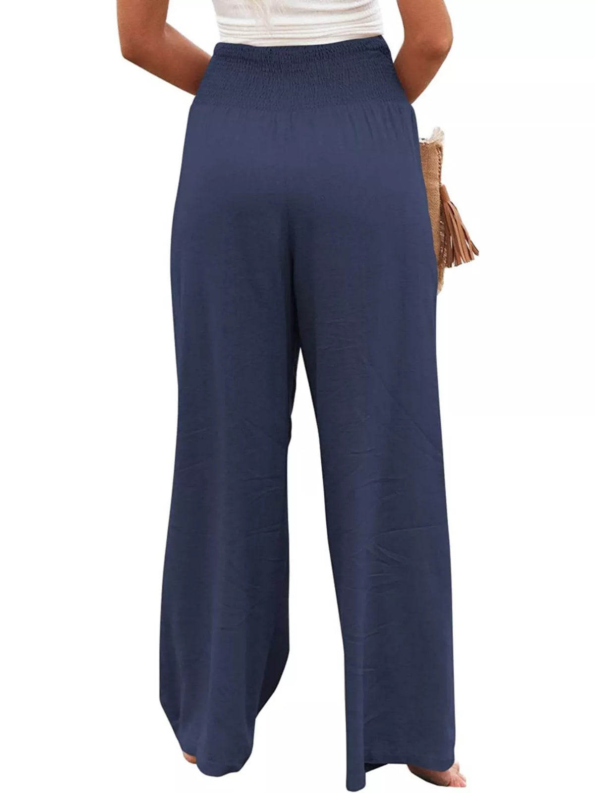 Smocked High-Waisted Wide Leg Pants