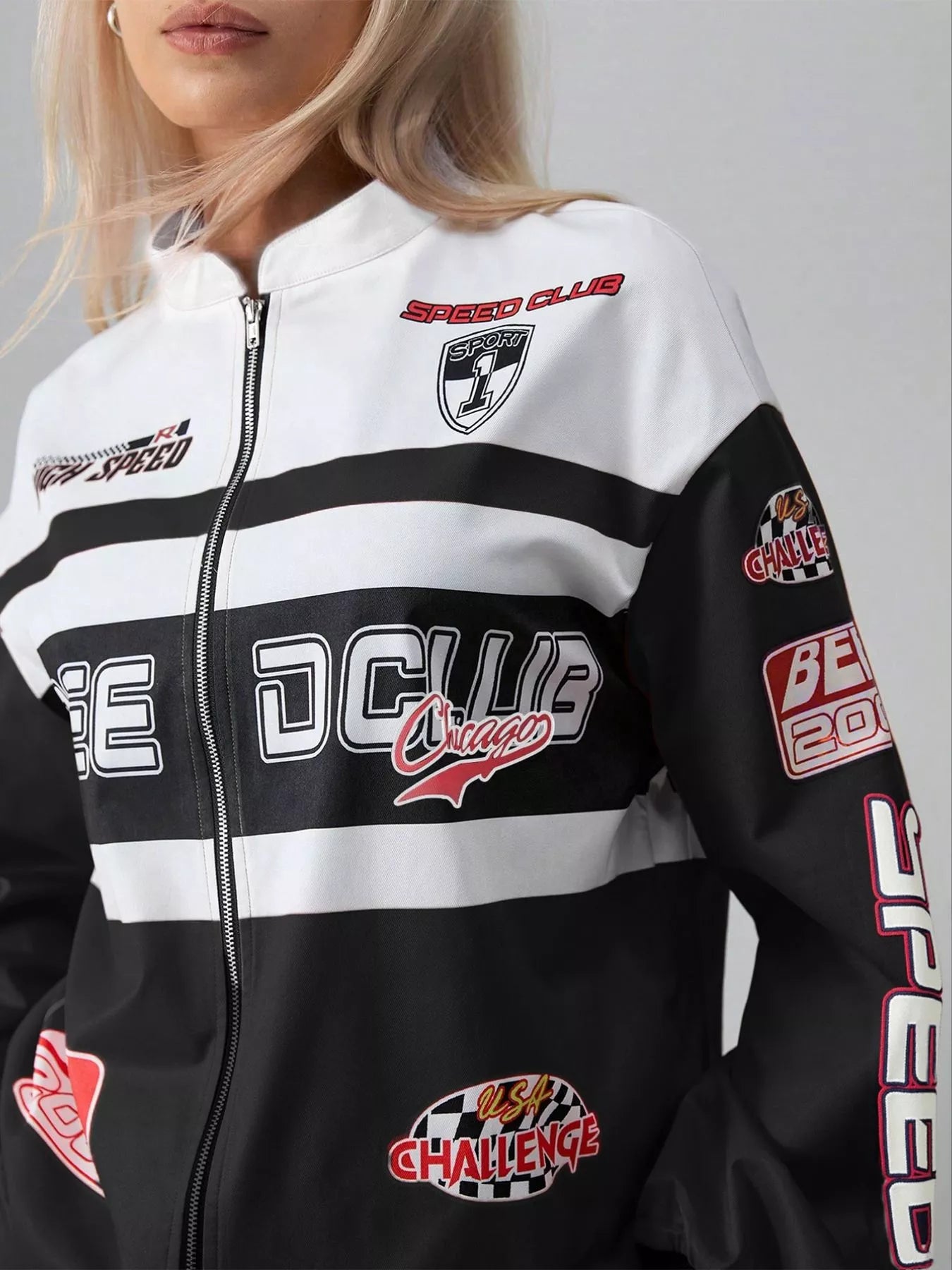 Dropped Shoulder Zip-Up Jacket in Black