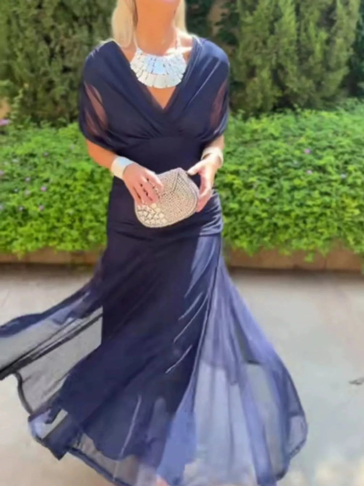 Off-Shoulder Mesh Ruched Maxi Dress, Plus Size
