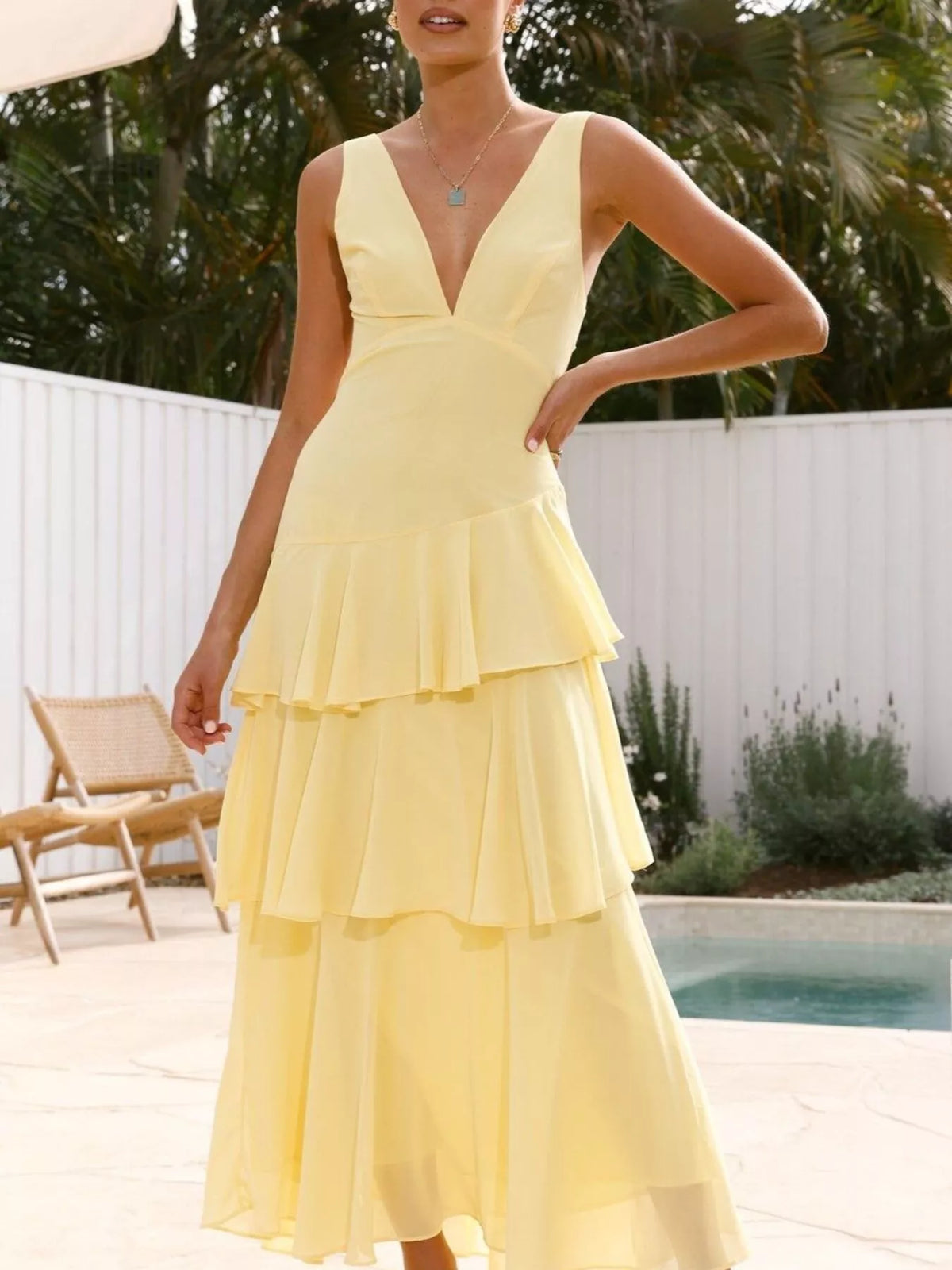 Ruffled Layered Backless Maxi Dress