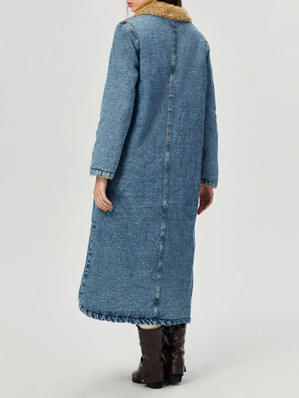 Fur Lined Denim Jacket in Medium Wash