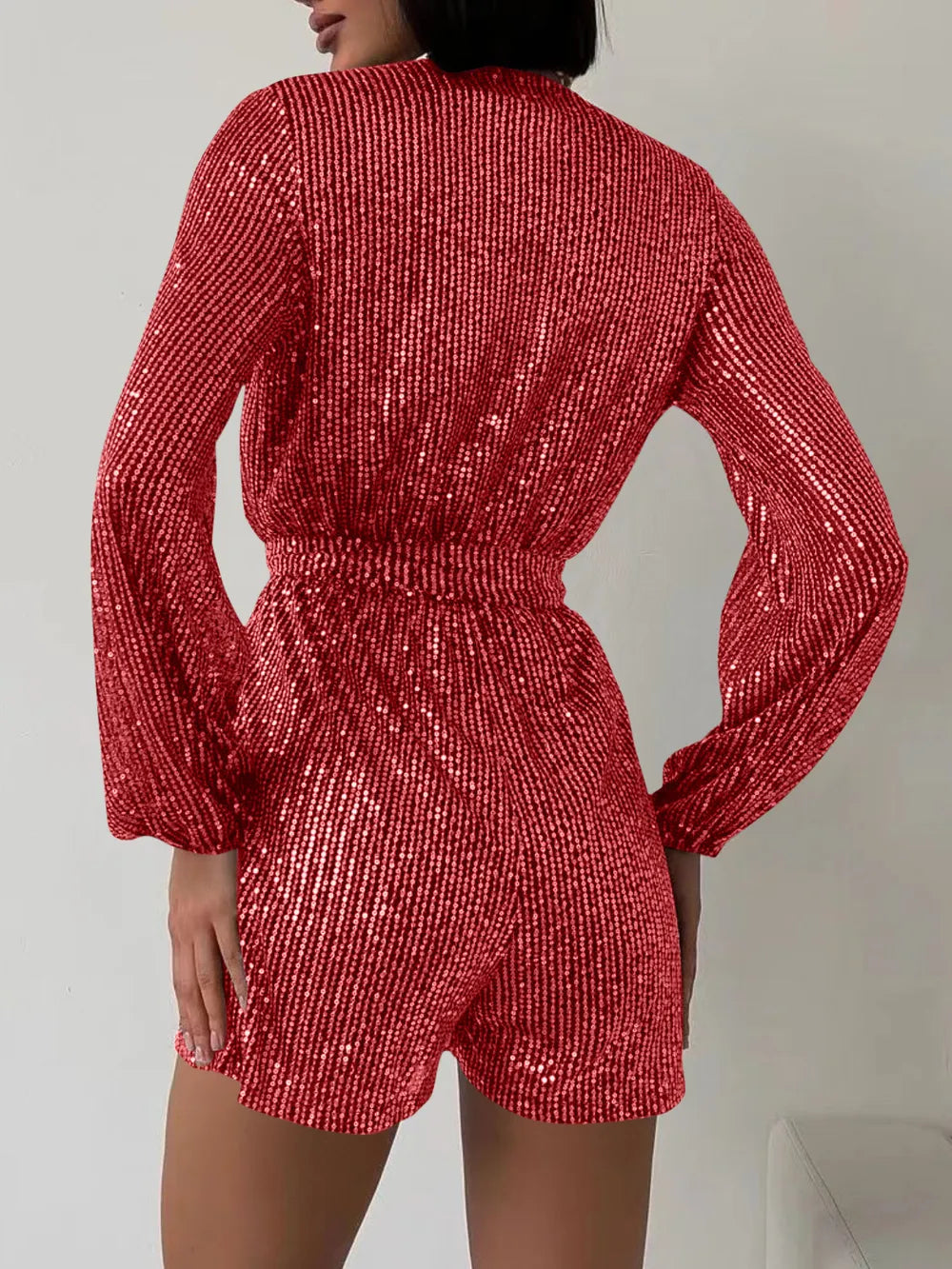 Sequin Surplice Tie Waist Romper