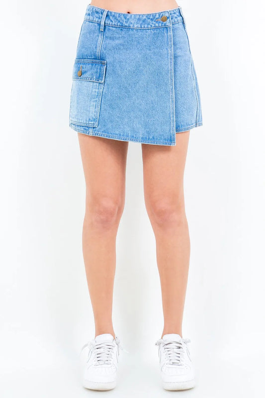 American Bazi Cargo Pocket Denim Skort in Blue