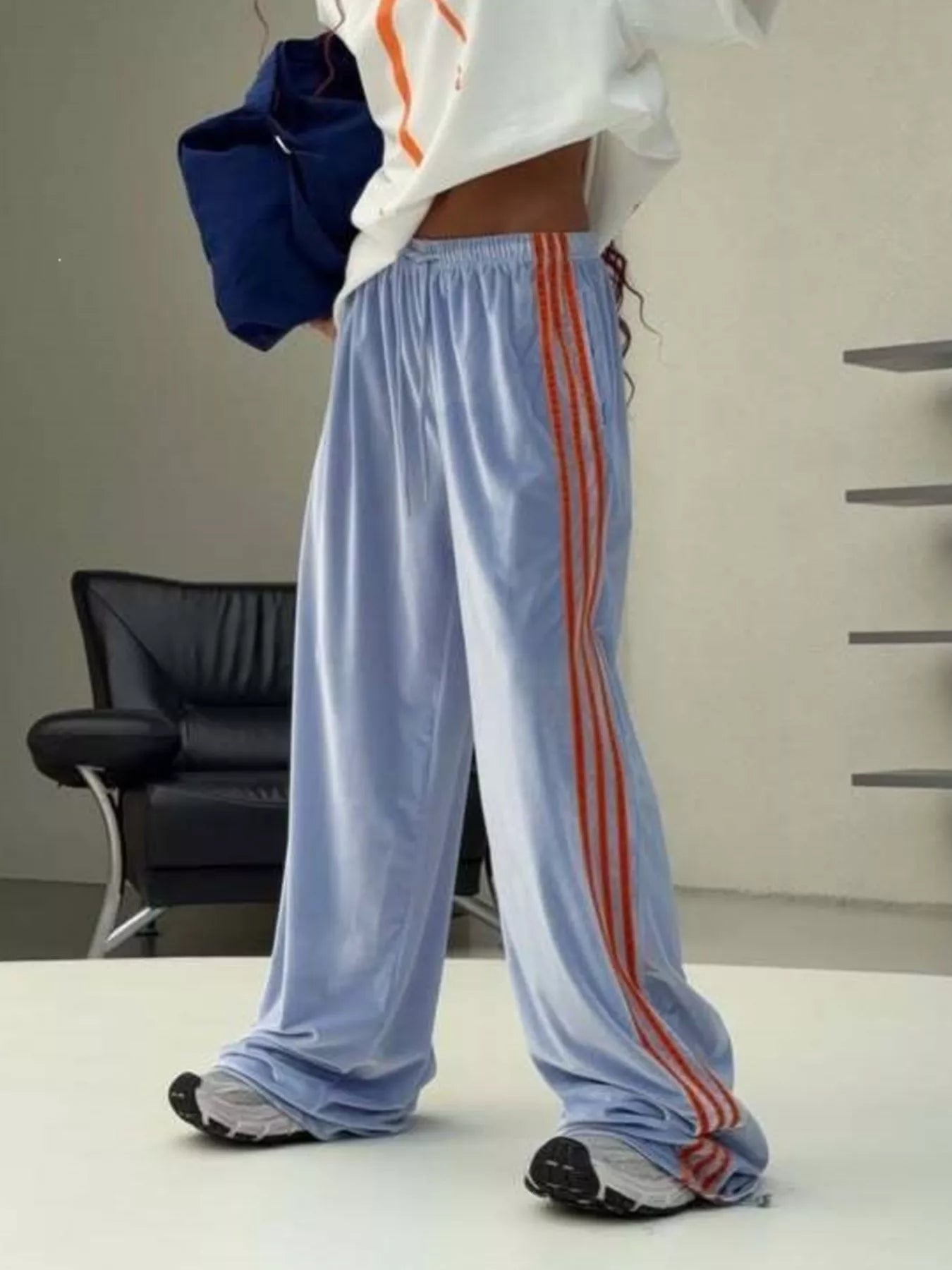 Contrast Stripe Wide-Leg Pants